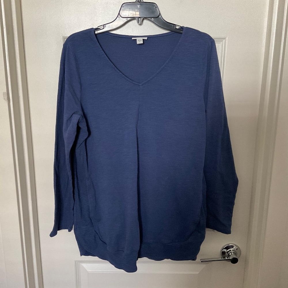 J. Jill Blue V-Neck Sweater with Pockets - Size Medium
